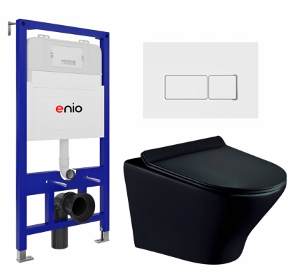 Комплект 3 в 1 инсталляция Enio Tecnico 52 EN8050052 + Унитаз подвесной Esbano Aster ESUPASTEBM + кнопка белая, окантовка хром Rettangolo