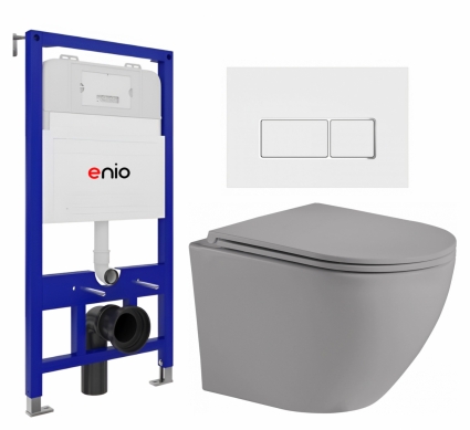 Комплект 3 в 1 инсталляция Enio Tecnico 52 EN8050052 + Унитаз подвесной Weltwasser WW Merzbach 043 MT-GR + кнопка белая, окантовка хром Rettangolo