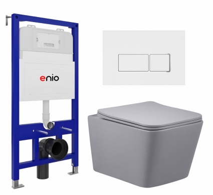 Комплект 3 в 1 инсталляция Enio Tecnico 52 EN8050052 + Унитаз подвесной Vincea Q-Line VT1-12MG + кнопка белая, окантовка хром Rettangolo