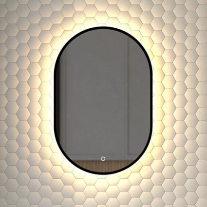 Зеркало Defesto Aura DF 2931S 40x60, с теплой подсветкой, сенсорный выключатель, черное в современном стиле