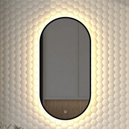 Зеркало Defesto Aura DF 2932S 40x80, с теплой подсветкой, сенсорный выключатель, черное в современном стиле