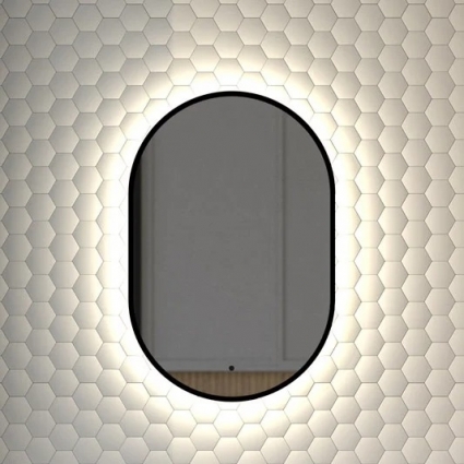 Зеркало Defesto Aura DF 2921R 40x60, с нейтральной подсветкой, инфракрасный выключатель, черное в современном стиле