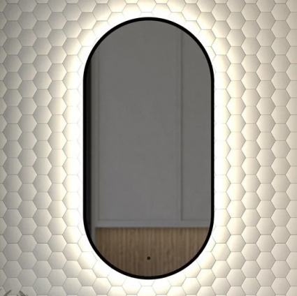 Зеркало Defesto Aura DF 2922R 40x80, с нейтральной подсветкой, инфракрасный выключатель, черное в современном стиле