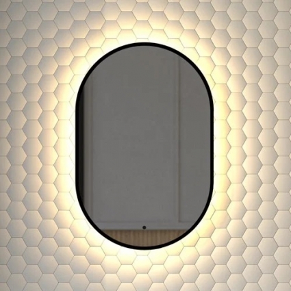 Зеркало Defesto Aura DF 2931R 40x60, с теплой подсветкой, инфракрасный выключатель, черное в современном стиле