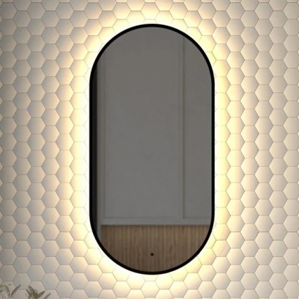 Зеркало Defesto Aura DF 2932R 40x80, с теплой подсветкой, инфракрасный выключатель, черное в современном стиле