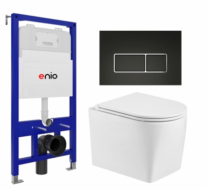 Комплект 3 в 1 инсталляция Enio Tecnico 52 EN8050052 + Унитаз подвесной WeltWasser Nesenbach 004 GL-WT + кнопка черная матовая, окантовка хром Rettangolo