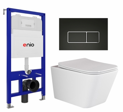 Комплект 3 в 1 инсталляция Enio Tecnico 52 EN8050052 + Унитаз подвесной Ceramica Nova Metric Rimless CN3007 + кнопка черная матовая, окантовка хром Rettangolo