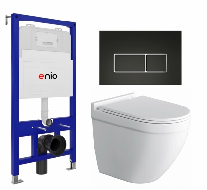 Комплект 3 в 1 инсталляция Enio Tecnico 52 EN8050052 + Унитаз подвесной Owl 1975 Cirkel-H + кнопка черная матовая, окантовка хром Rettangolo