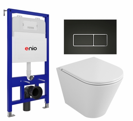 Комплект 3 в 1 инсталляция Enio Tecnico 52 EN8050052 + Унитаз подвесной Owl 1975 Ruta-H OWLT190304 + кнопка черная матовая, окантовка хром Rettangolo