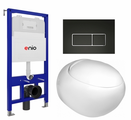 Комплект 3 в 1 инсталляция Enio Tecnico 52 EN8050052 + Подвесной унитаз WeltWasser Jeckenbach + кнопка черная матовая, окантовка хром Rettangolo