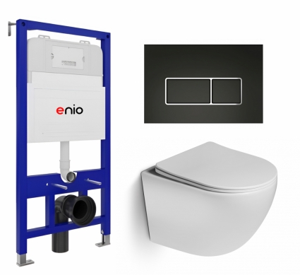 Комплект 3 в 1 инсталляция Enio Tecnico 52 EN8050052 + Унитаз подвесной SantiLine SL-5005 + кнопка черная матовая, окантовка хром Rettangolo