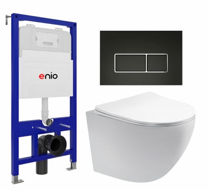 Комплект 3 в 1 инсталляция Enio Tecnico 52 EN8050052 + Унитаз подвесной Акватек Европа AQ1900-00 + кнопка черная матовая, окантовка хром Rettangolo