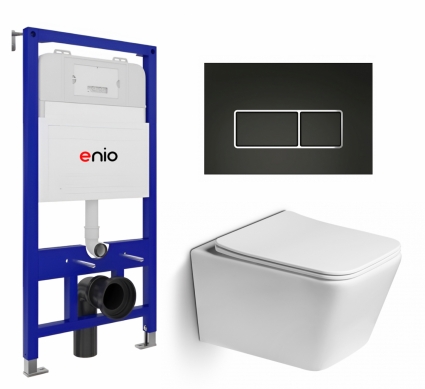 Комплект 3 в 1 инсталляция Enio Tecnico 52 EN8050052 + Унитаз подвесной SantiLine SL-5007 + кнопка черная матовая, окантовка хром Rettangolo