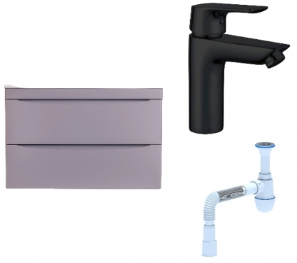Комплект: Тумба с раковиной Style Line Бергамо Мини 80 Люкс Plus + Смеситель Aquanet Static AF330-10B + Сифон АниПласт