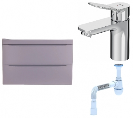 Комплект: Тумба с раковиной Style Line Бергамо Мини 80 Люкс Plus + Смеситель Am.Pm X-Joy F85A02100 + Сифон АниПласт