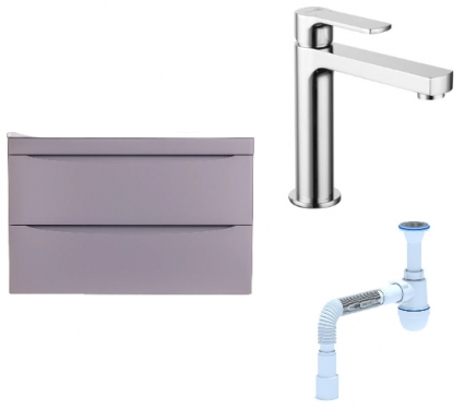 Комплект: Тумба с раковиной Style Line Бергамо Мини 80 Люкс Plus + Смеситель Lemark plus Grace LM1537C + Сифон АниПласт
