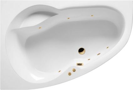 Угловая ванна акриловая Excellent Newa Soft L 160x95 см, белая, с гидромассажем/джакузи, левая, с каркасом, встраиваемая, с сиденьем, со сливом-переливом, фурнитура золото, асимметричная, объем 225 л.