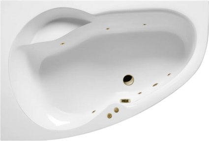 Угловая ванна акриловая Excellent Newa Soft L 160x95 см, белая, с гидромассажем/джакузи, левая, с каркасом, встраиваемая, с сиденьем, со сливом-переливом, фурнитура бронза, асимметричная, объем 225 л.