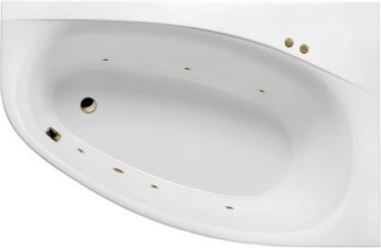 Угловая ванна акриловая Excellent Kameleon Soft R 170x110 см, белая, с гидромассажем/джакузи, правая, с каркасом, встраиваемая, со сливом-переливом, фурнитура бронза, асимметричная, объем 235 л.