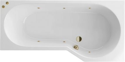 Угловая ванна акриловая Excellent Be Spot Soft R 160x80 см, белая, с гидромассажем/джакузи, правая, с каркасом, встраиваемая, со сливом-переливом, фурнитура бронза, асимметричная, объем 190 л.