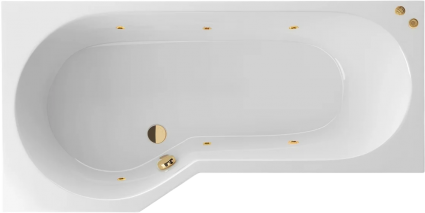 Угловая ванна акриловая Excellent Be Spot Soft L 160x80 см, белая, с гидромассажем/джакузи, левая, с каркасом, встраиваемая, со сливом-переливом, фурнитура золото, асимметричная, объем 190 л.