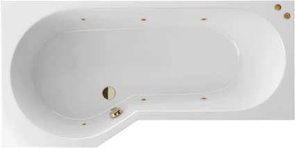 Угловая ванна акриловая Excellent Be Spot Soft L 160x80 см, белая, с гидромассажем/джакузи, левая, с каркасом, встраиваемая, со сливом-переливом, фурнитура бронза, асимметричная, объем 190 л.