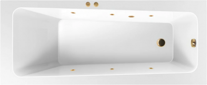 Акриловая ванна Excellent Ava Soft 160x70 см, белая, с гидромассажем/джакузи, с каркасом, встраиваемая, со сливом-переливом, фурнитура золото, прямоугольная, объем 210 л.