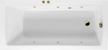 Акриловая ванна Excellent Aquaria Soft 140x70 см, белая, с гидромассажем/джакузи, с каркасом, встраиваемая, со сливом-переливом, фурнитура бронза, прямоугольная, объем 180 л.