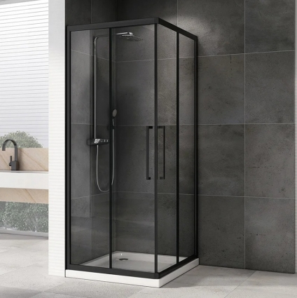 Душевой уголок Abber Schwarzer Diamant AG02090BH 90x90, профиль черный, стекло прозрачное, квадратный, двери раздвижные
