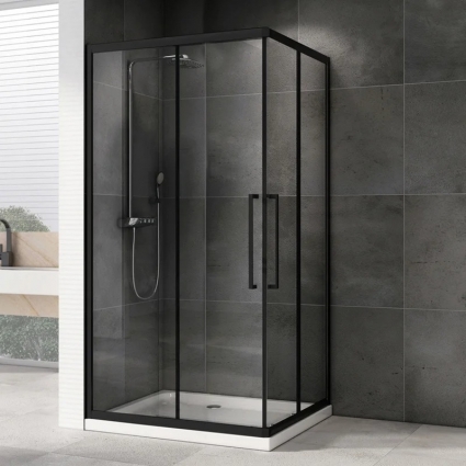 Душевой уголок Abber Schwarzer Diamant AG02128BH 120x80, профиль черный, стекло прозрачное, прямоугольный, двери раздвижные
