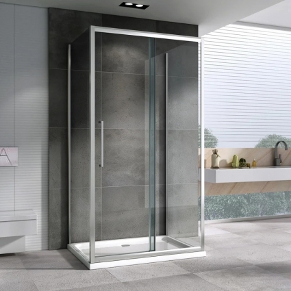 Душевой уголок Abber Schwarzer Diamant AG30170H-S75-S75 170x75, профиль хром, стекло прозрачное, прямоугольный, двери раздвижные