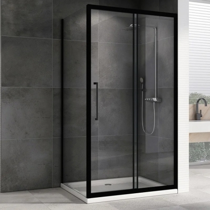 Душевой уголок Abber Schwarzer Diamant AG30130BH-S90B 130х90, профиль черный, стекло прозрачное, прямоугольный, двери раздвижные