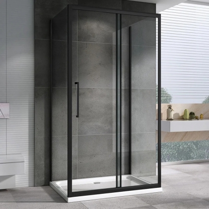 Душевой уголок Abber Schwarzer Diamant AG30130BH-S100B-S100B 130х100, профиль черный, стекло прозрачное, прямоугольный, двери раздвижные