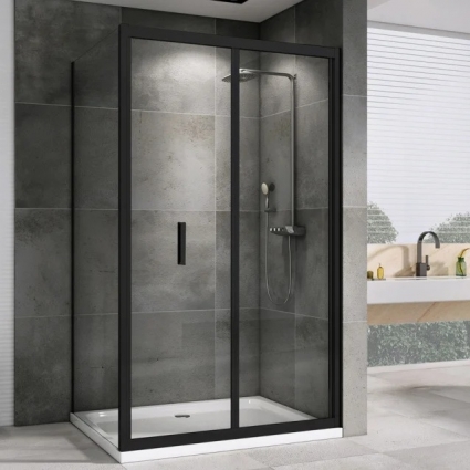 Душевой уголок Abber Sonnenstrand AG07120B-S70B 120x70, профиль черный, стекло прозрачное, прямоугольный, двери складные