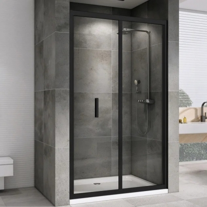 Душевая дверь в нишу Abber Sonnenstrand AG07120B 120 см, профиль черный, стекло прозрачное, складная