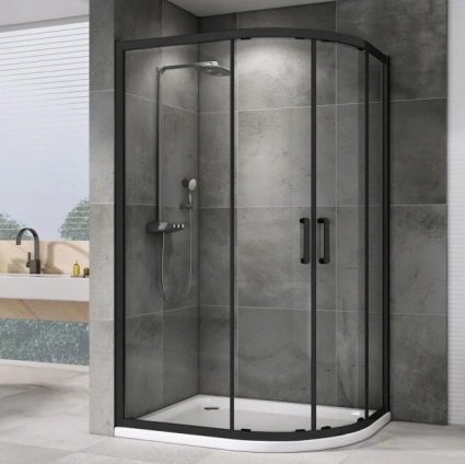 Душевой уголок Abber Schwarzer Diamant AG01180B 100x80, профиль черный, стекло прозрачное, прямоугольный-асимметричный, двери раздвижные