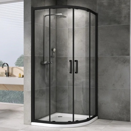 Душевой уголок Abber Schwarzer Diamant AG01090B 90x90, профиль черный, стекло прозрачное, четверть круга, двери раздвижные