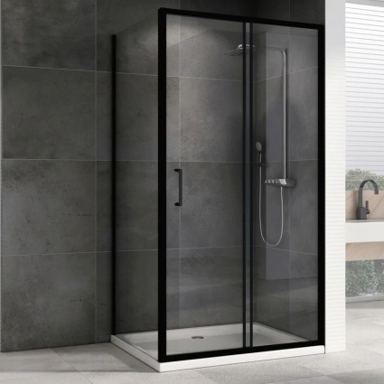 Душевой уголок Abber Schwarzer Diamant AG30110B5-S70B5 110х70, профиль черный, стекло прозрачное, прямоугольный, двери раздвижные