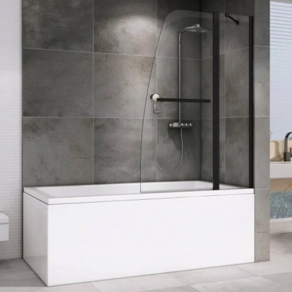Шторка на ванну Abber Ewiges Wasser AG50100B 100x140, профиль черный, стекло прозрачное в современном стиле