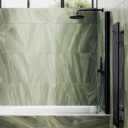 Шторка на ванну Maybahglass MGV-598-6 60x140, профиль черный, стекло прозрачное в современном стиле