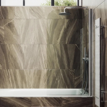 Шторка на ванну Maybahglass MGV-598-5 60x140, профиль матовый хром, стекло прозрачное в современном стиле