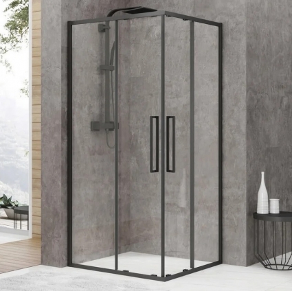 Душевой уголок Black&White Stellar Wind S872 Black 100х100, профиль черный матовый, стекло прозрачное, квадратный, двери раздвижные
