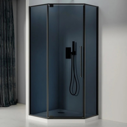 Душевой уголок Black&White Stellar Wind S815 BG 100х100, профиль черный, стекло тонированное, двери распашные