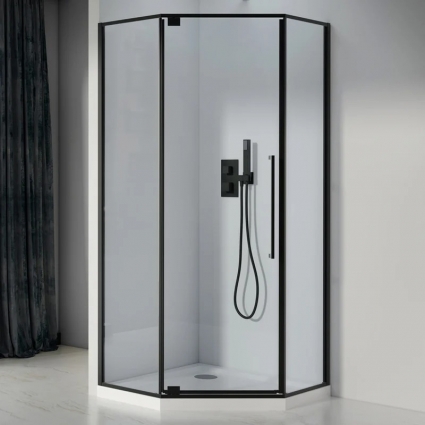 Душевой уголок Black&White Stellar Wind S815 BC 100х100, профиль черный, стекло прозрачное, двери распашные