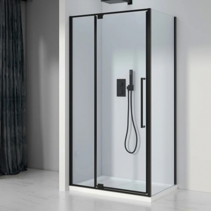 Душевой уголок Black&White Stellar Wind S812 BC 100х100, профиль черный, стекло прозрачное, квадратный, двери распашные