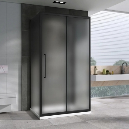 Душевой уголок Abber Schwarzer Diamant AG30170BMH-S70BM-S70BM 170x70, профиль черный, стекло матовое, прямоугольный, двери раздвижные
