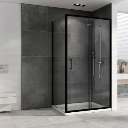 Душевой уголок Abber Schwarzer Diamant AG30110B5-S50B5 110x50, профиль черный, стекло прозрачное, прямоугольный, двери раздвижные