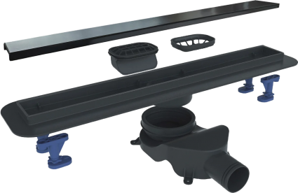 Душевой трап (лоток) BelBagno Luce BB-LD-LUCE-90-NERO 85 см, матовый черный, в пол, выпуск боковой