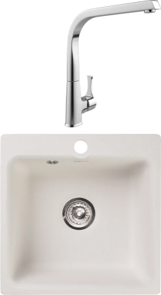 Комплект Мойка кухонная GranFest Smart SM 430 белый + Смеситель MEGA Mega MG-SUN03 матовая, квадратная