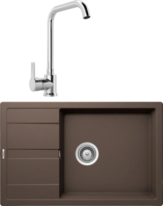 Комплект Мойка кухонная Schock Optima 60D Max Cristalite мокка + Смеситель MEGA Ege MG-PL10 хром матовая, прямоугольная